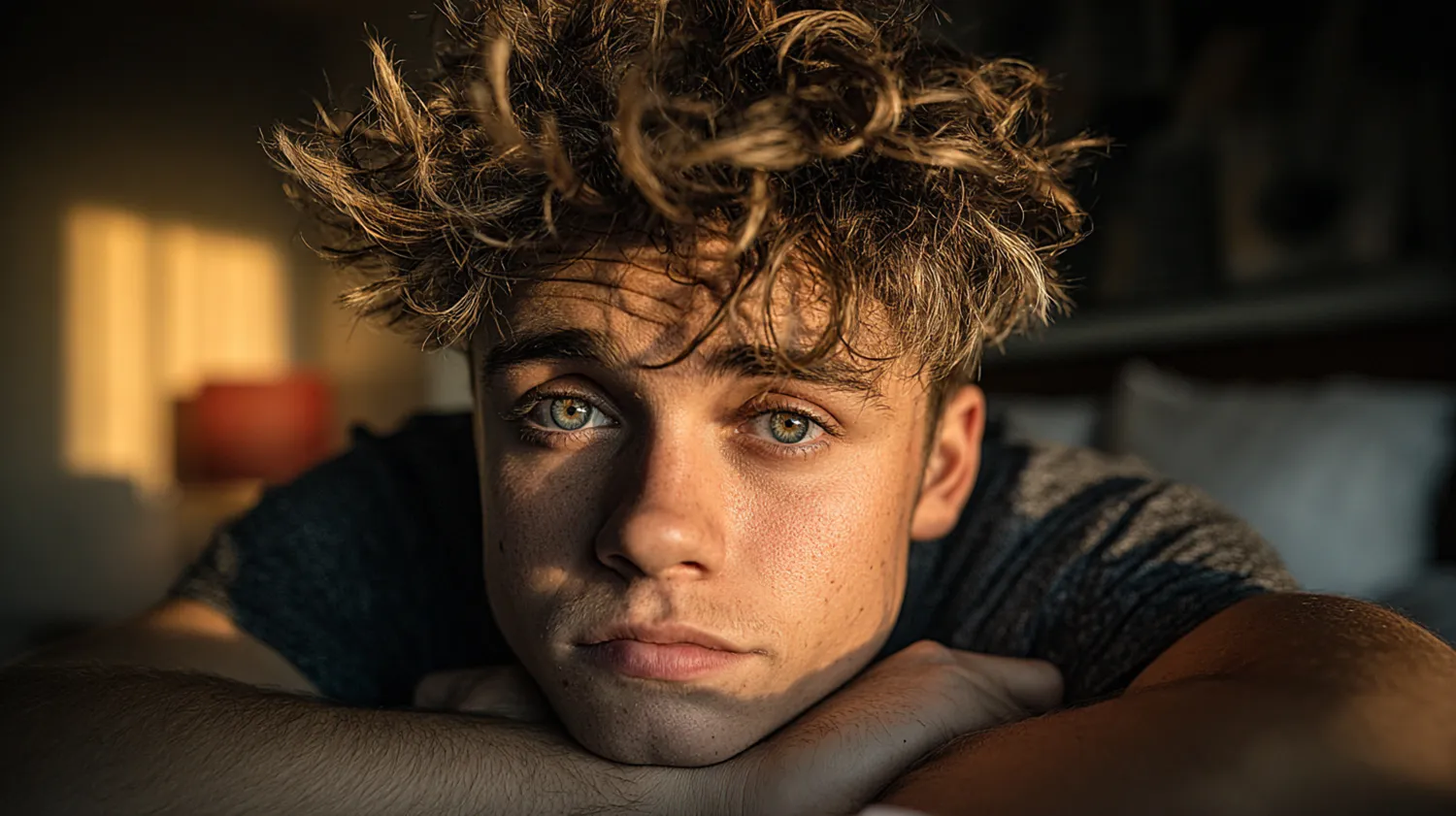 Teenager resting thoughtfully in bedroom