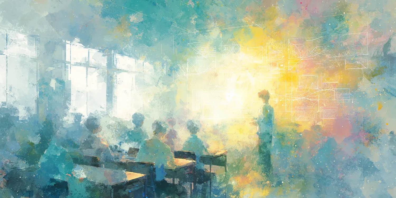 Sunlit classroom watercolor illustration representing cosmetology education