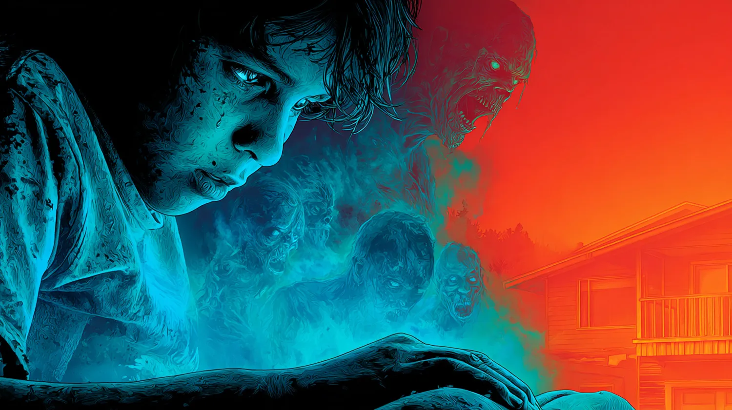 Young boy looking at phone with concerned expression