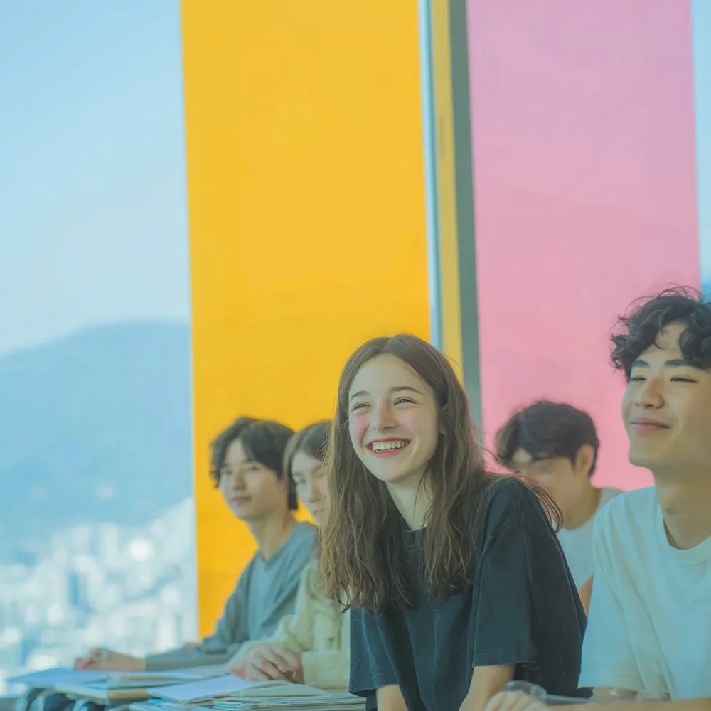 Happy children engaged in colorful classroom activities