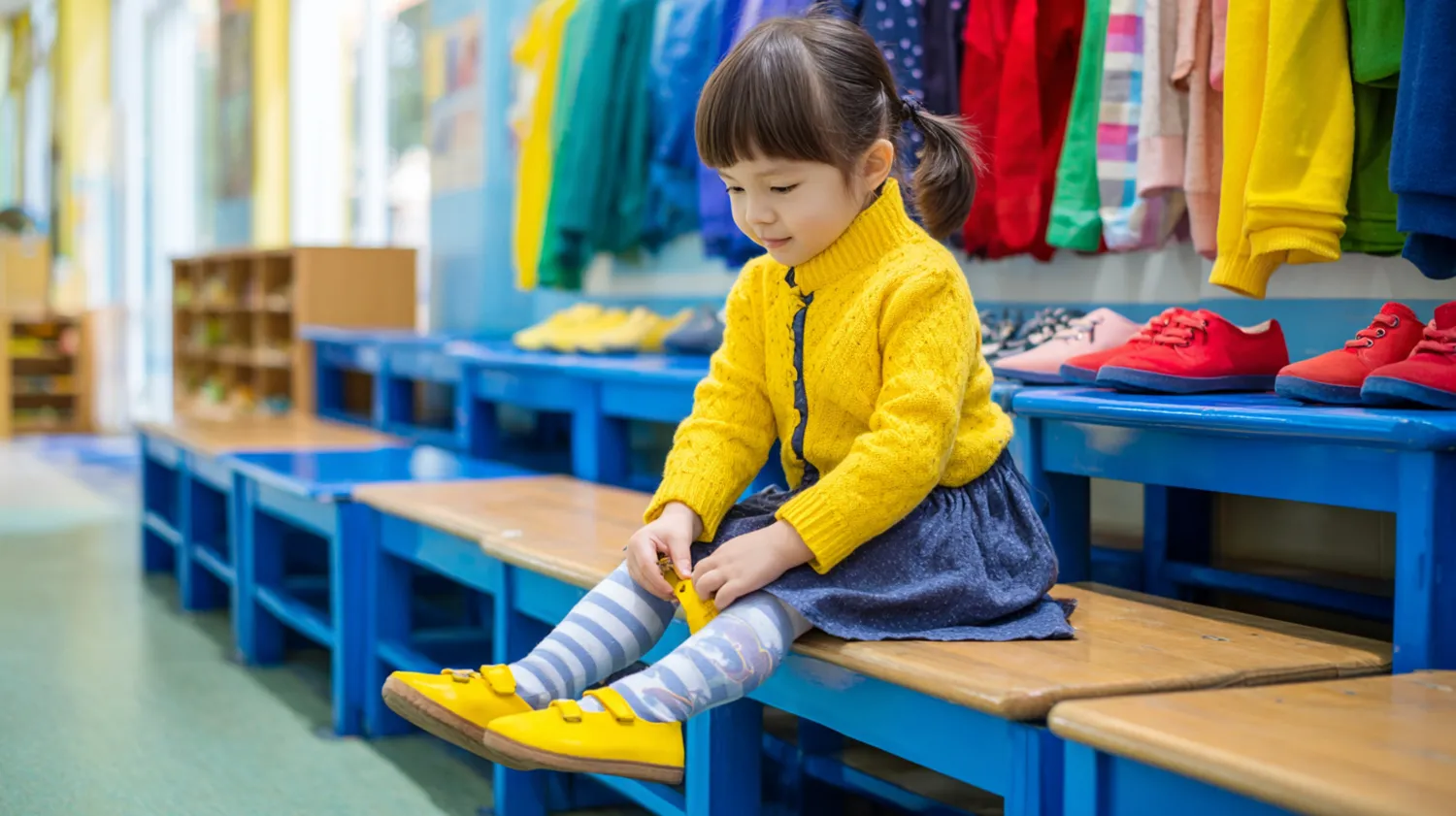 Young preschool girl in a classroom setting