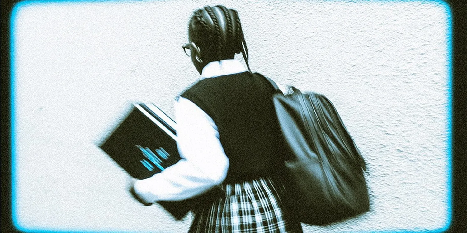 Student with backpack walking to school