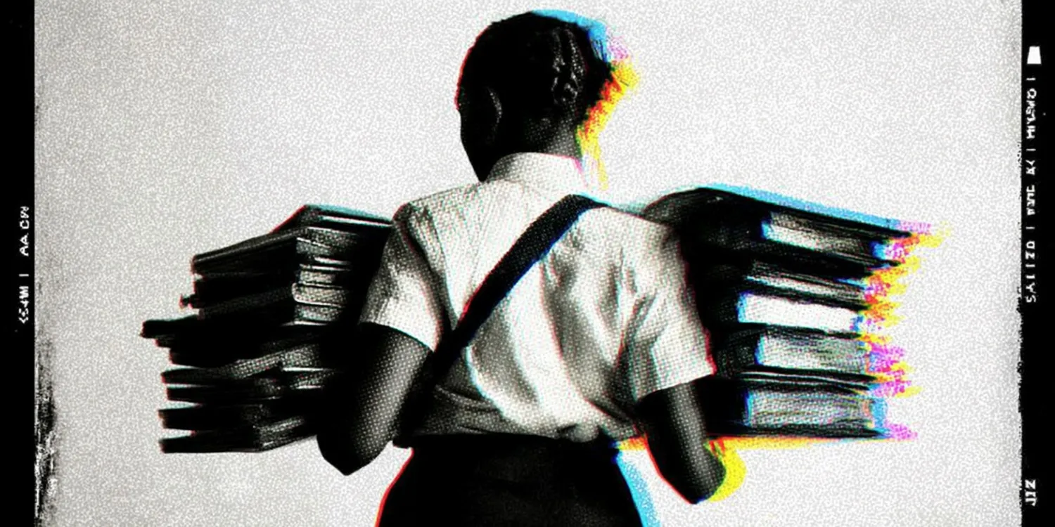 Student carrying books walking to school